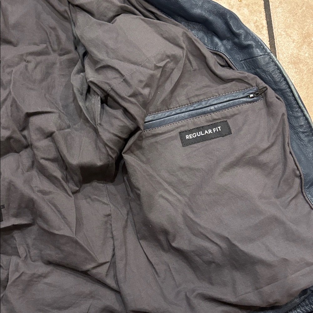 Mauritius Blue Navy Leather Moto Jacket - Picture 8 of 9